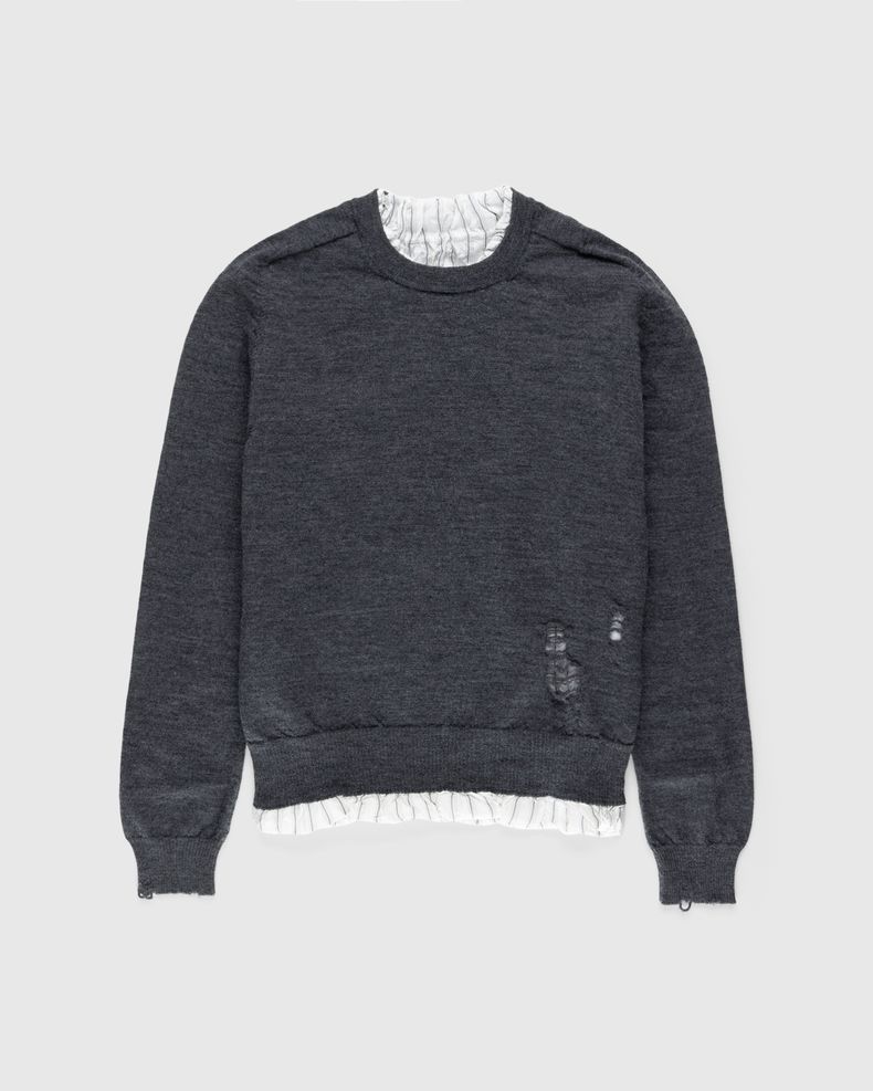 Distressed Crewneck Sweater Dark Grey