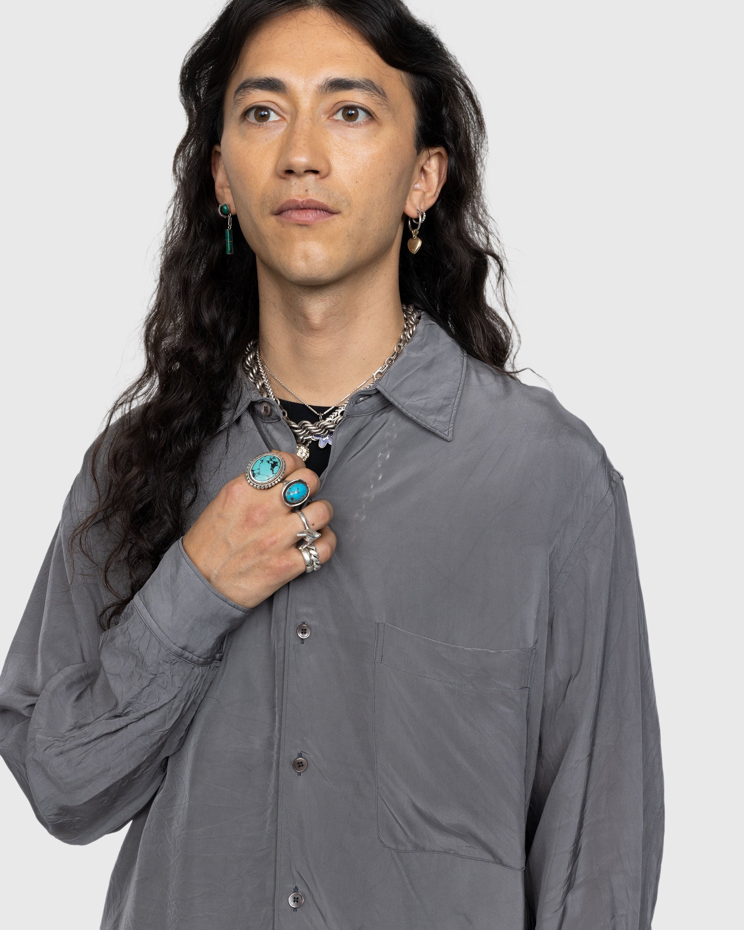 Lemaire – Crinkled Longsleeve Shirt Aluminum - Shirts - Grey - Image 4