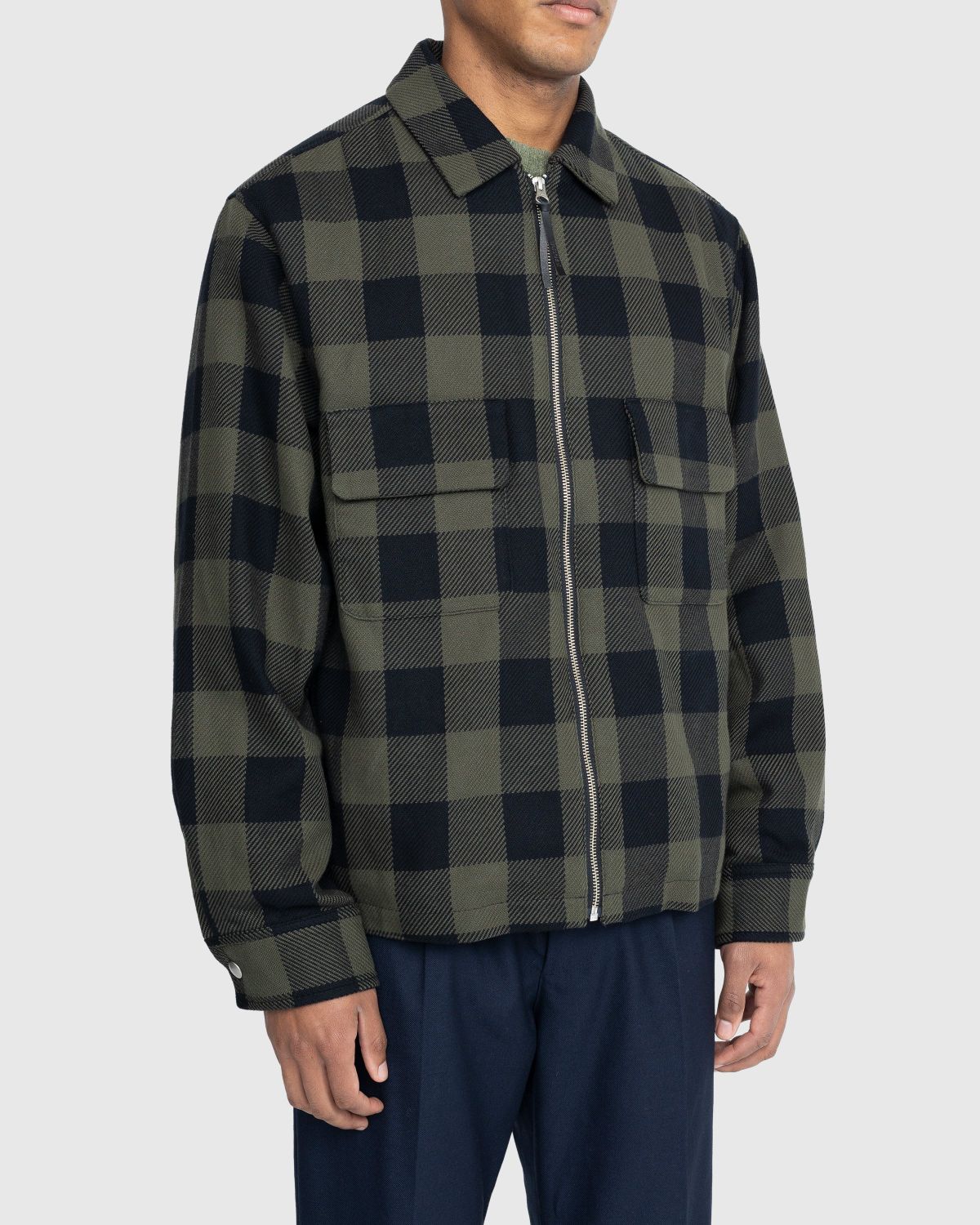 Highsnobiety – Buffalo Check Zip Shirt Olive