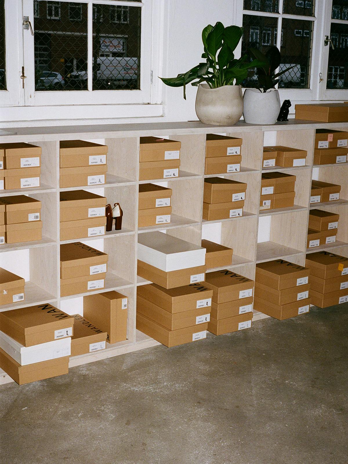 A selection of eco-friendly Wandler shoe boxes, made in the same factory as some of the world’s biggest luxury houses.