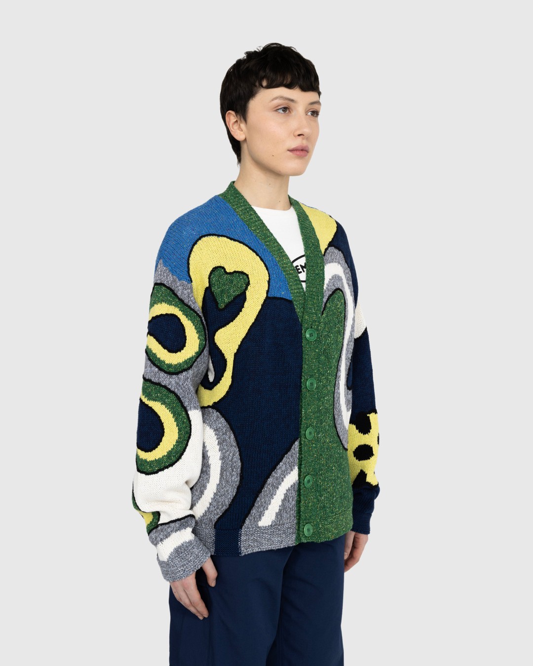 Kenzo – Wavy Stripe Wool Cardigan Midnight Blue - Knitwear - Blue - Image 3