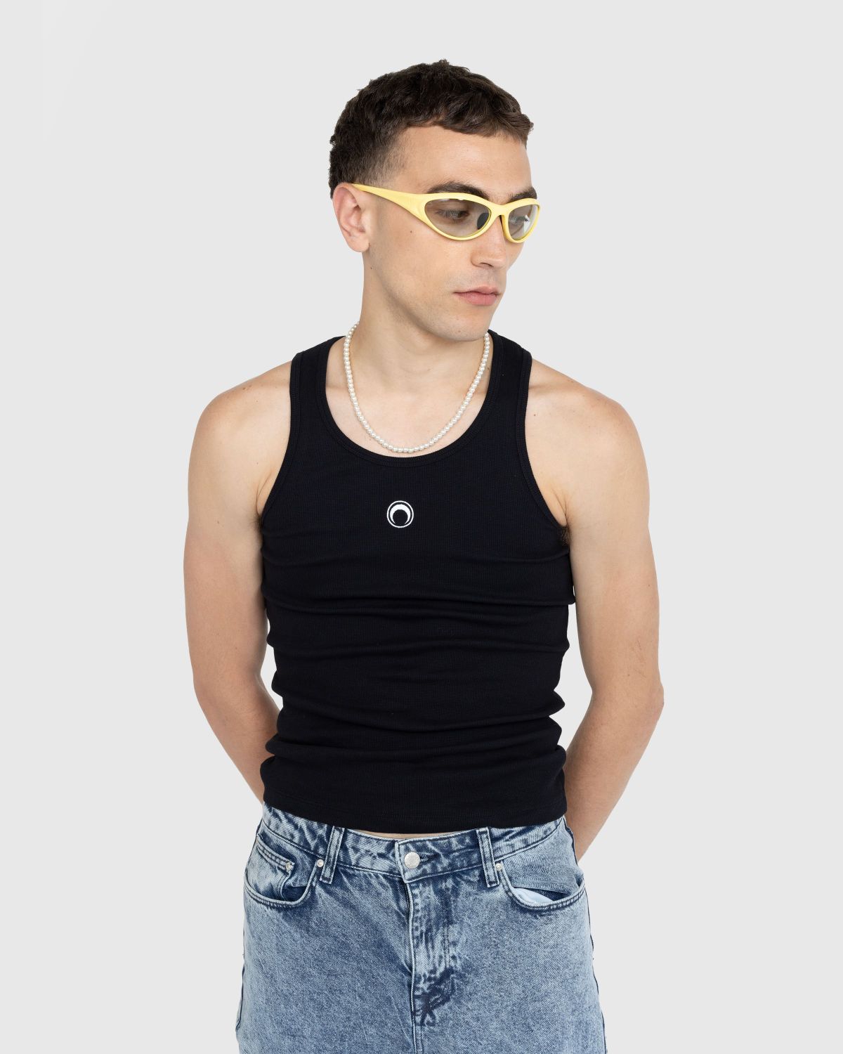 Marine Serre – Organic Cotton Fitted Tank Top Black - Tops - Black - Image 2