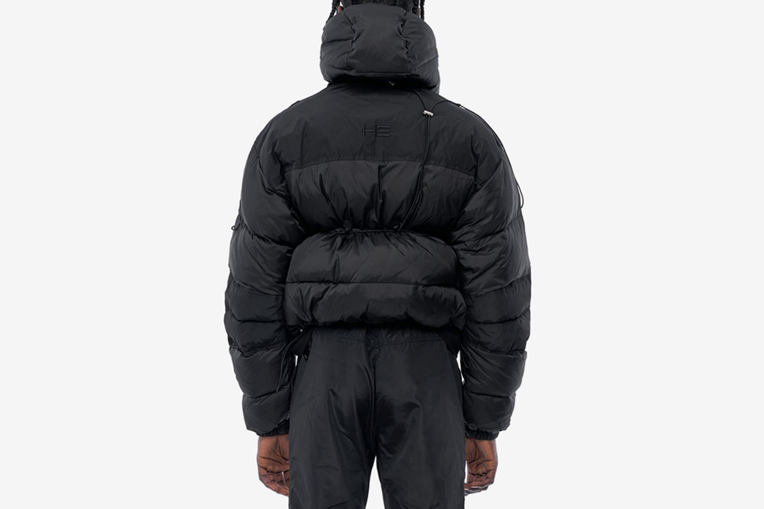 Down Jacket with Elastic Drawstring Attached Pouch