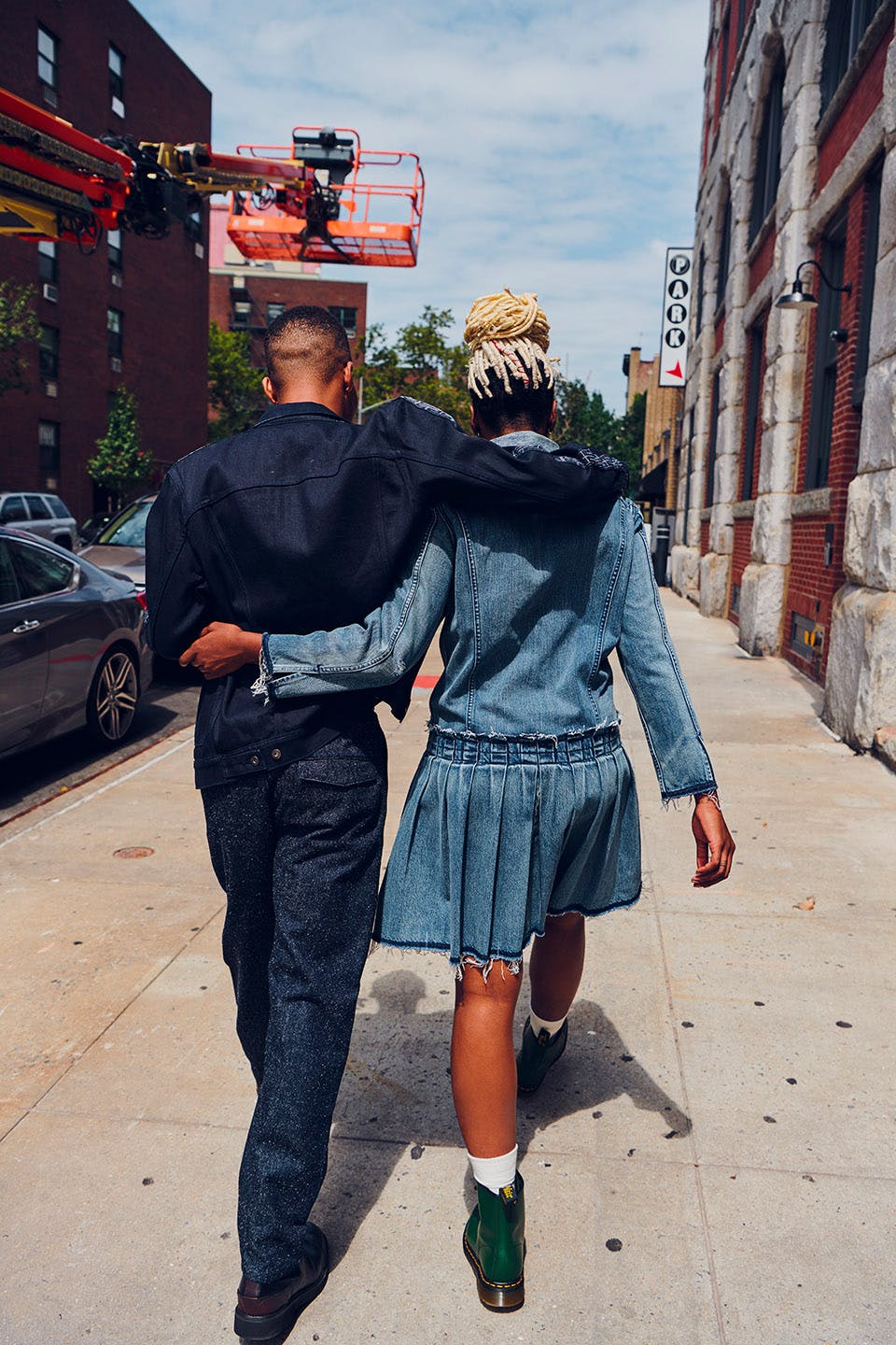 Left: See Above Right: Pleated Trucker Dress in Irish Blues