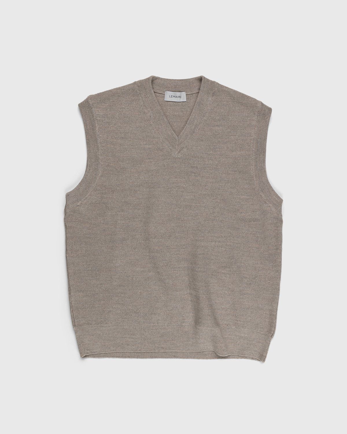 Lemaire – V-Neck Merino Vest Light Stone Melange - Knitwear - Beige - Image 1