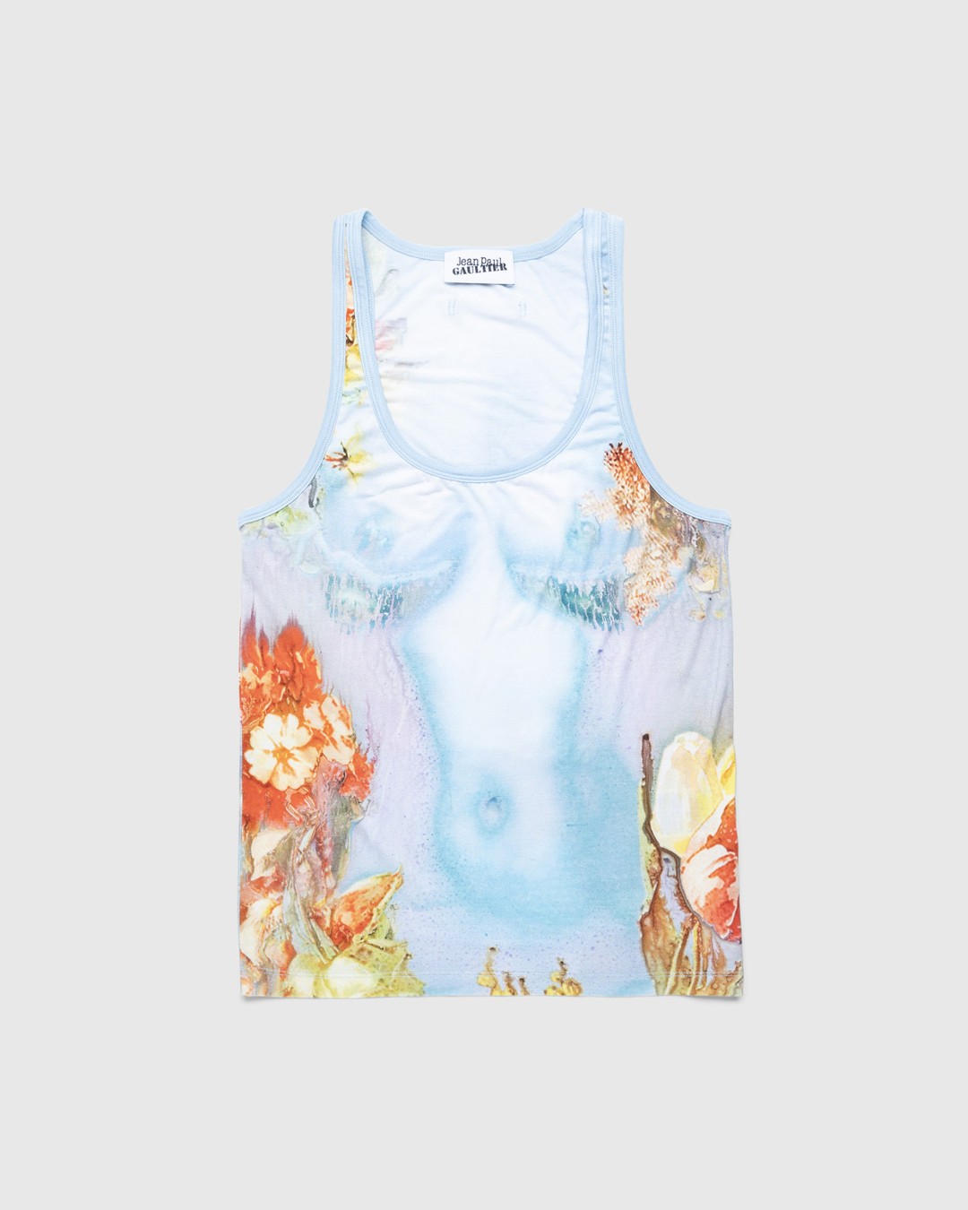 Jean Paul Gaultier – Printed Body Flowers Tank Top Blue - Men Tops - Blue - Image 1