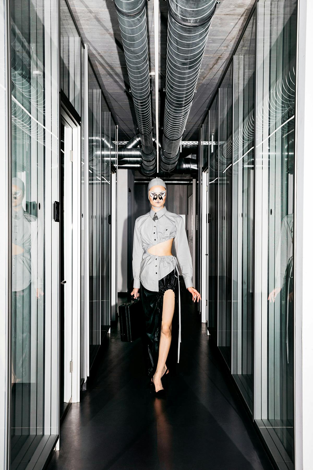 Cap: Hungry, Shirt: Catalogue Of Disguise, Skirt & Heels: Alexandru Plesco