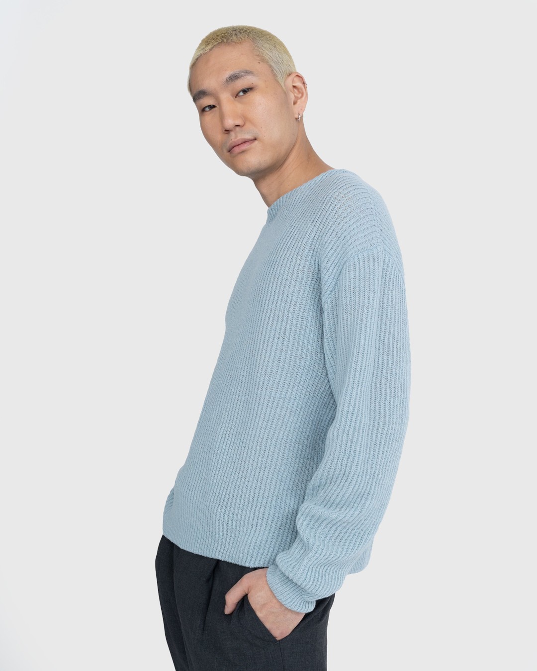 Auralee – Hard Twist Wool Rib Knit Boat Neck Pullover Blue