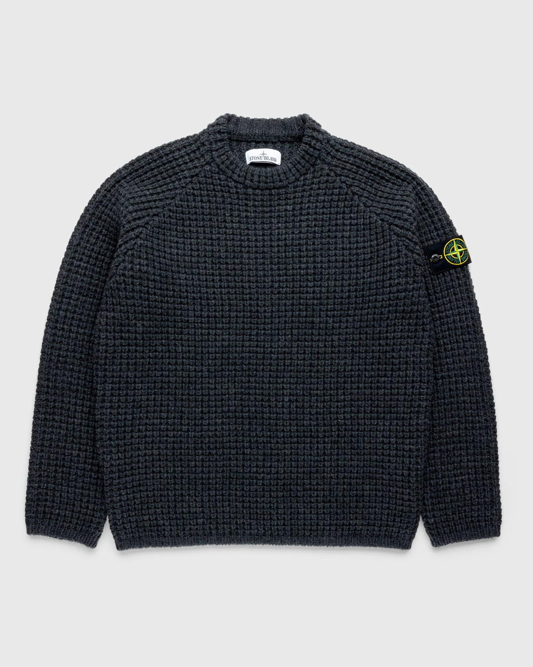 Stone Island – Waffle Knit Sweater Melange Charcoal - Knitwear - Grey - Image 1