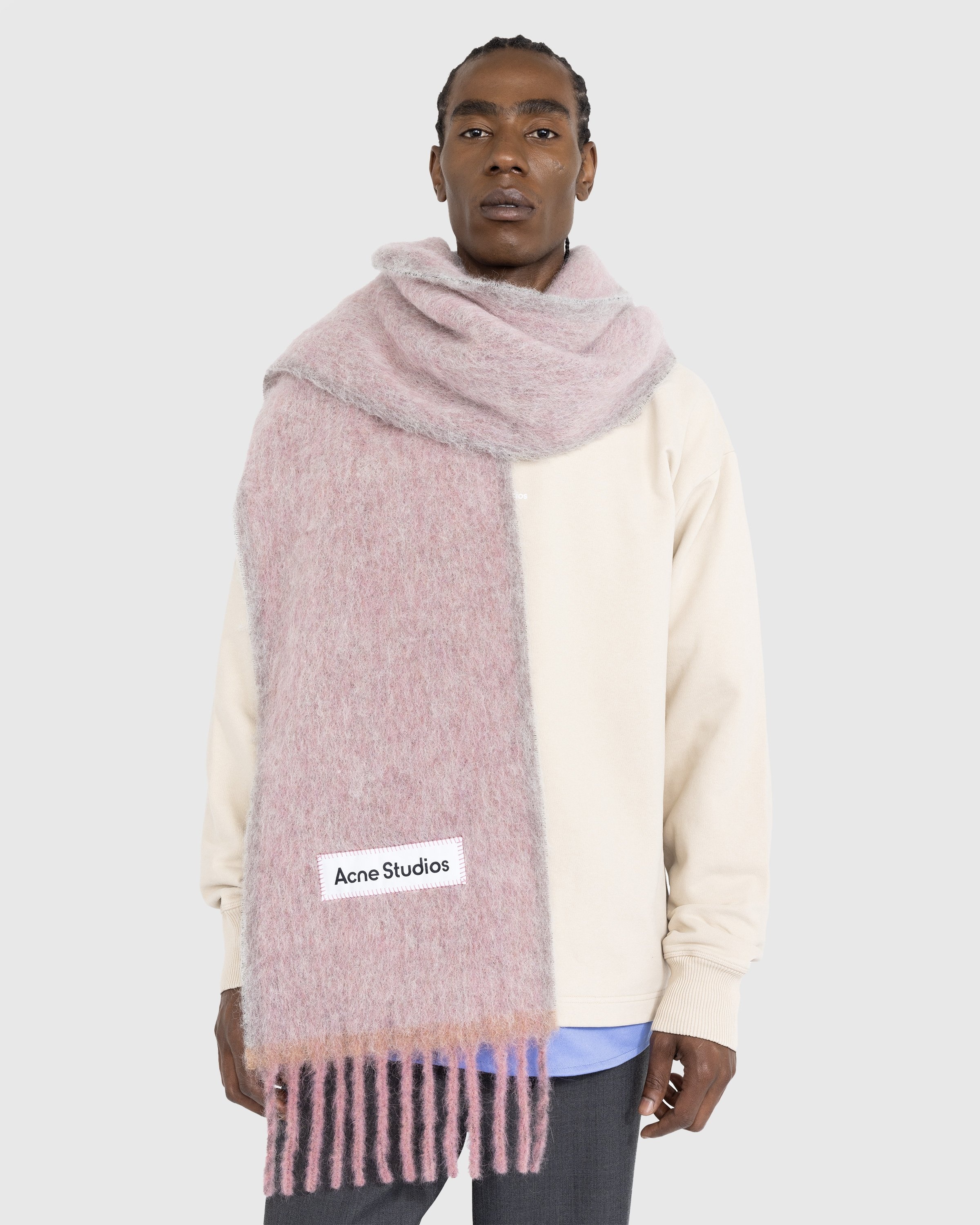 Acne Studios – Mohair Wool Fringe Scarf Lavender - Scarves - Pink - Image 4