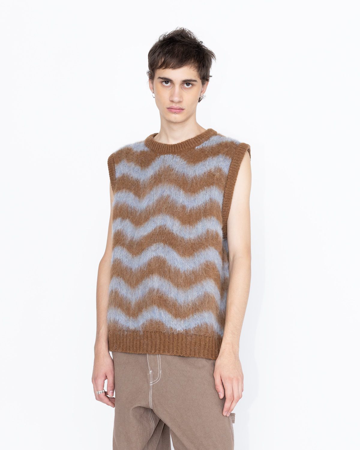 Highsnobiety HS05 – Alpaca Fuzzy Wave Sweater Vest Light Blue/Brown - Knitwear - Multi - Image 3