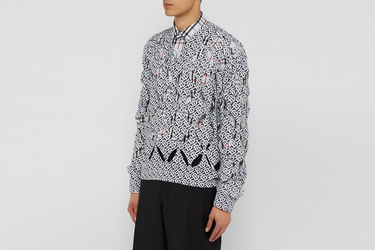 Monogram-Print Cut-Out Silk Sweater