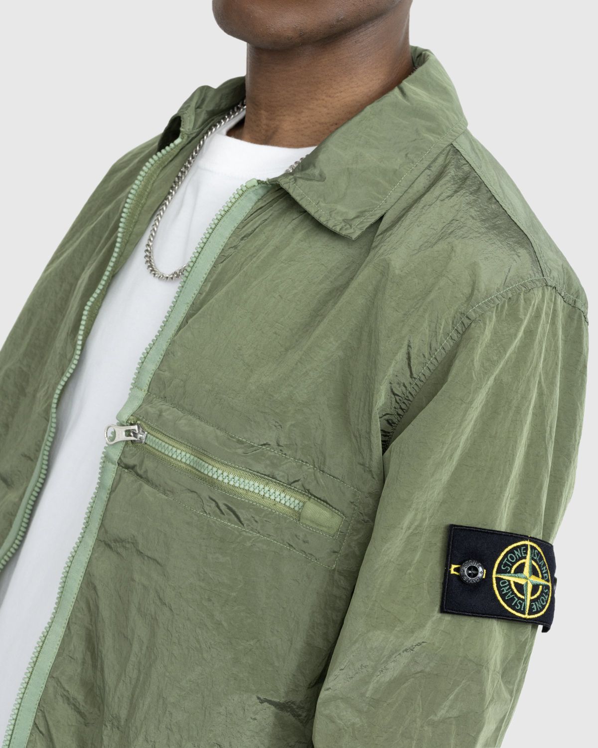 khaki green stone island overshirt