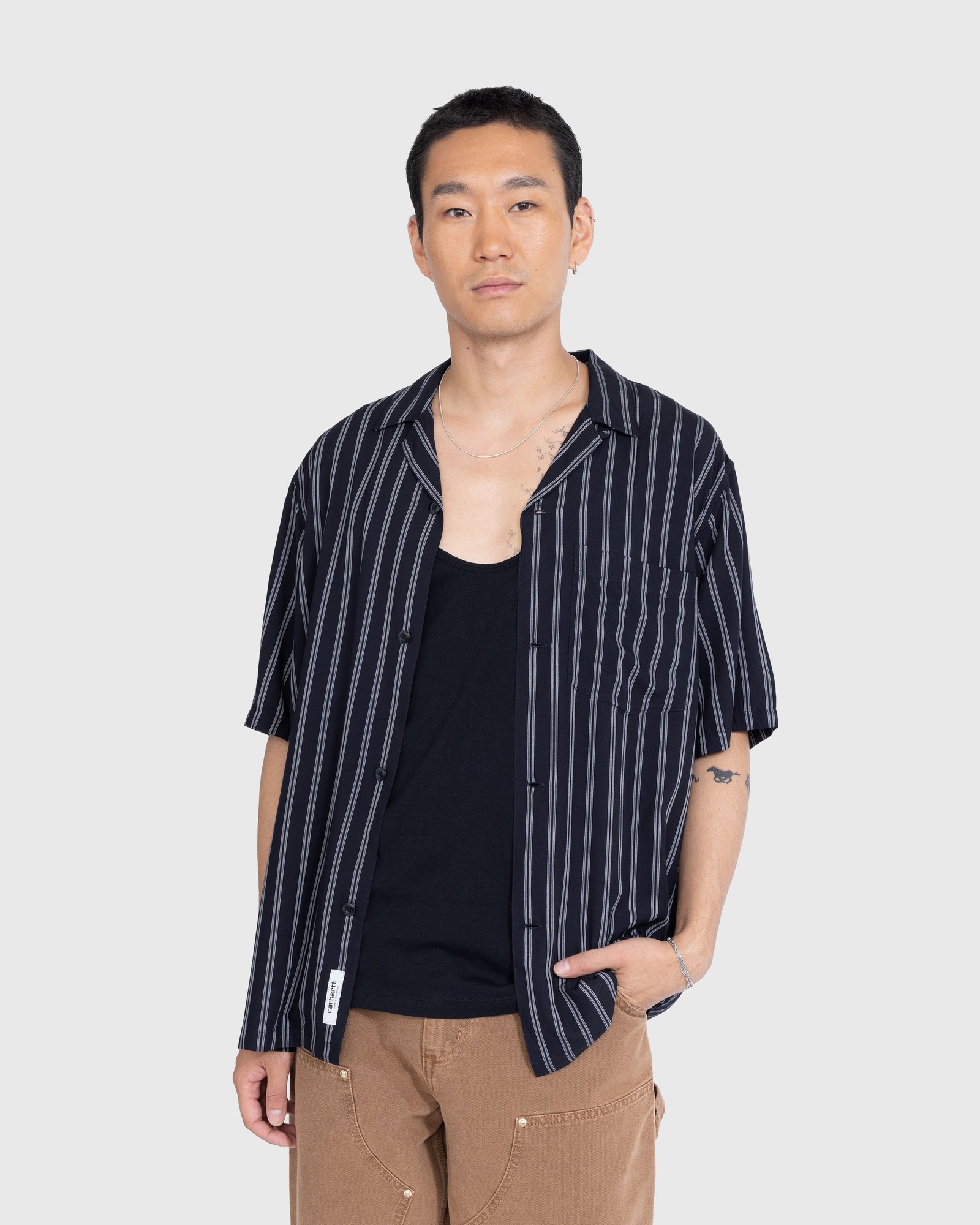 Carhartt Wip Men's Daldry Striped Cotton Shirt Black