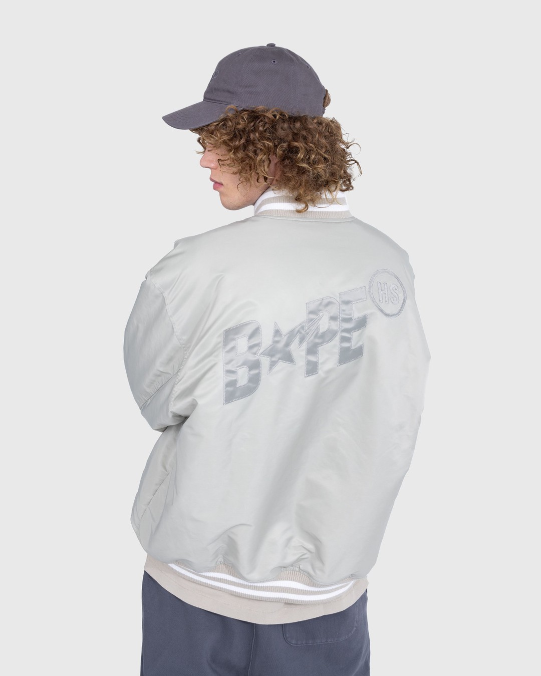 BAPE x Highsnobiety – Varsity Jacket Ivory - Outerwear - Grey - Image 3