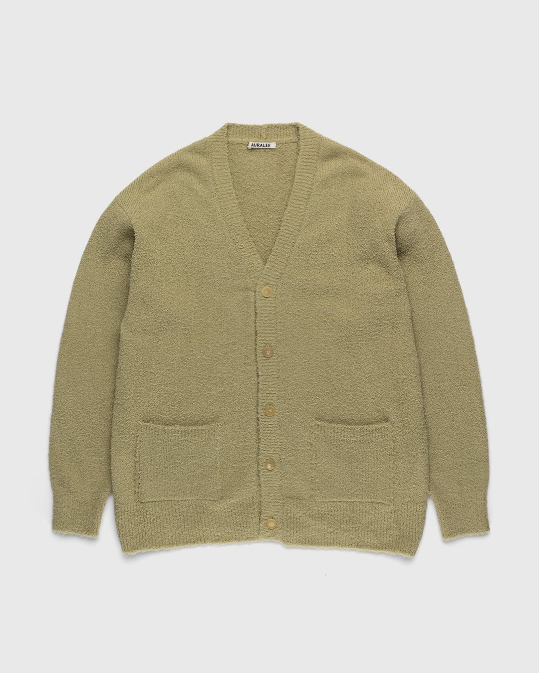 Auralee – Cotton Linen Shaggy Knit Cardigan Light Green - Knitwear - Green - Image 1