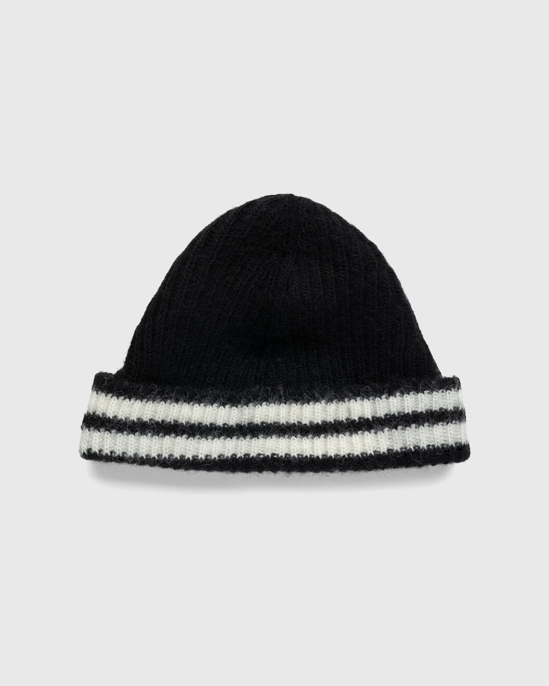 Our Legacy – Knitted Stripe Hat Black Ivory Wool - Beanies - Black - Image 1