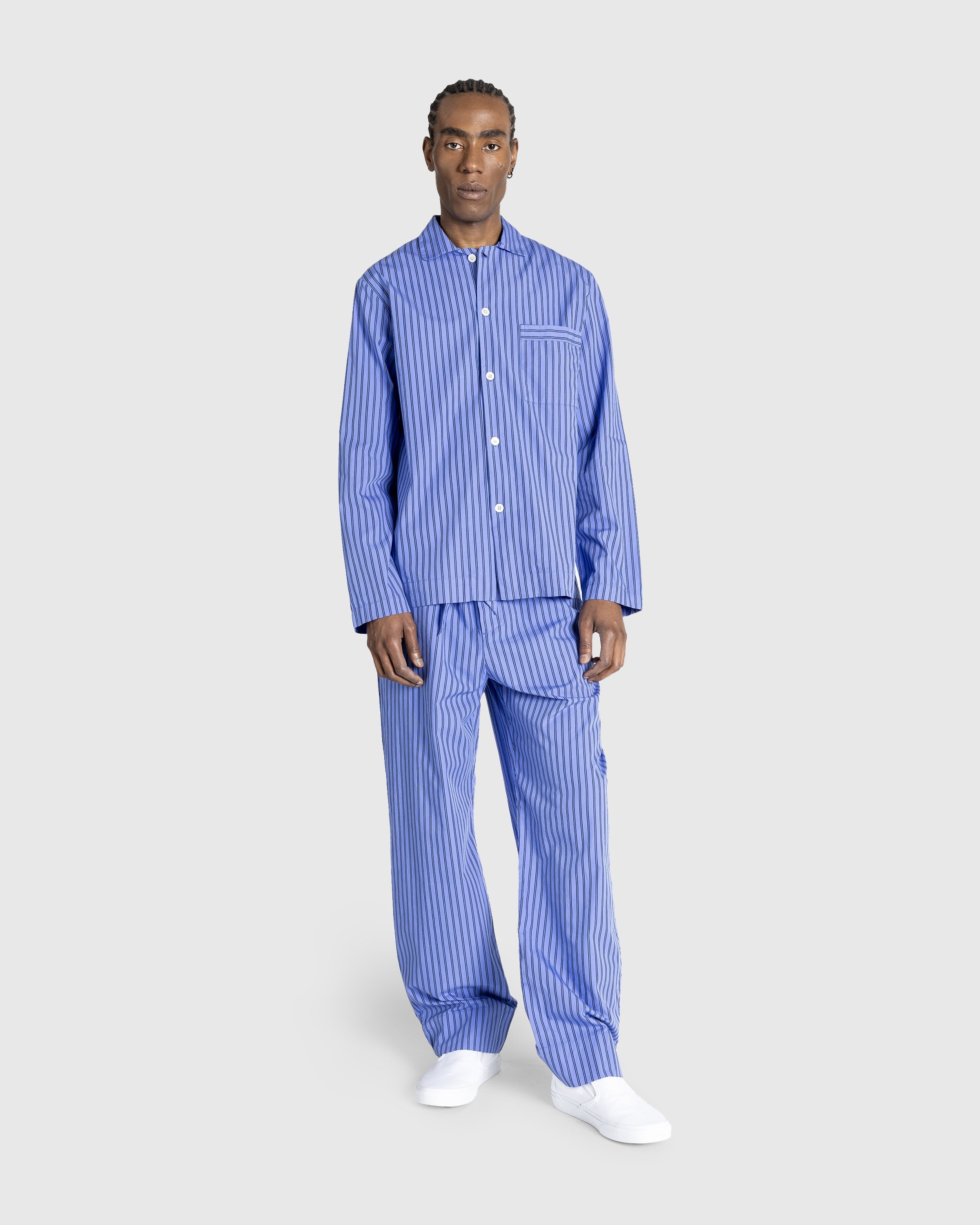 TEKLA Organic Cotton Poplin Pajama Shirt In Stripe Print
