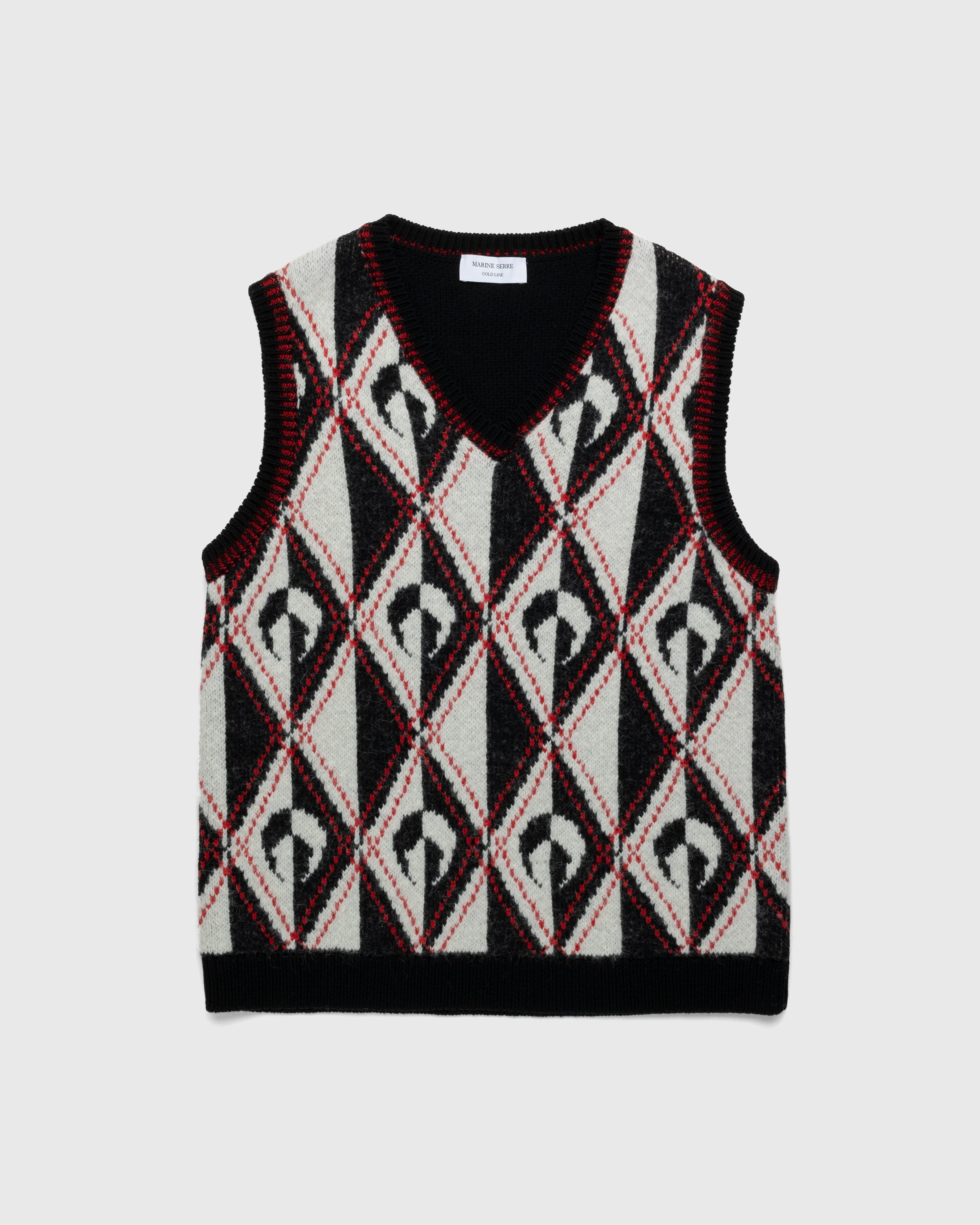 Marine Serre – Harlequeen Pullover V-Neck Black - Knitwear - Black - Image 1