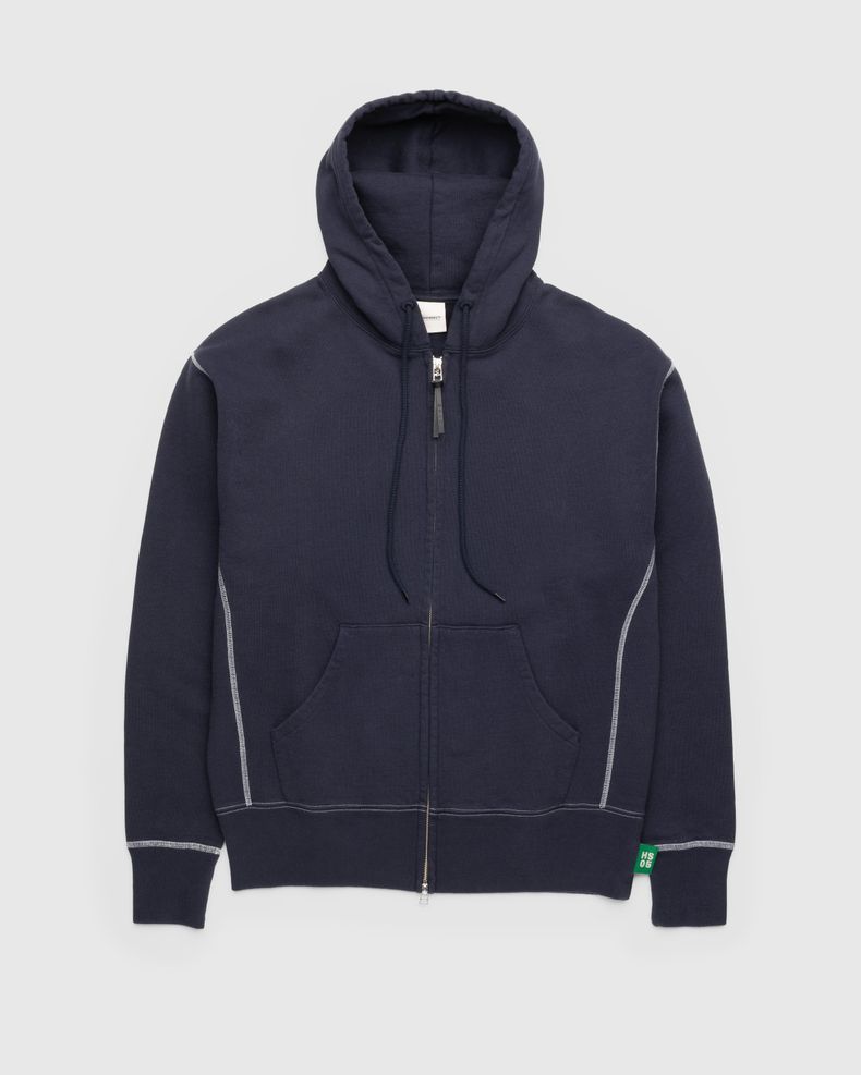 Contrast Stitch Zip Fleece Hoodie Navy