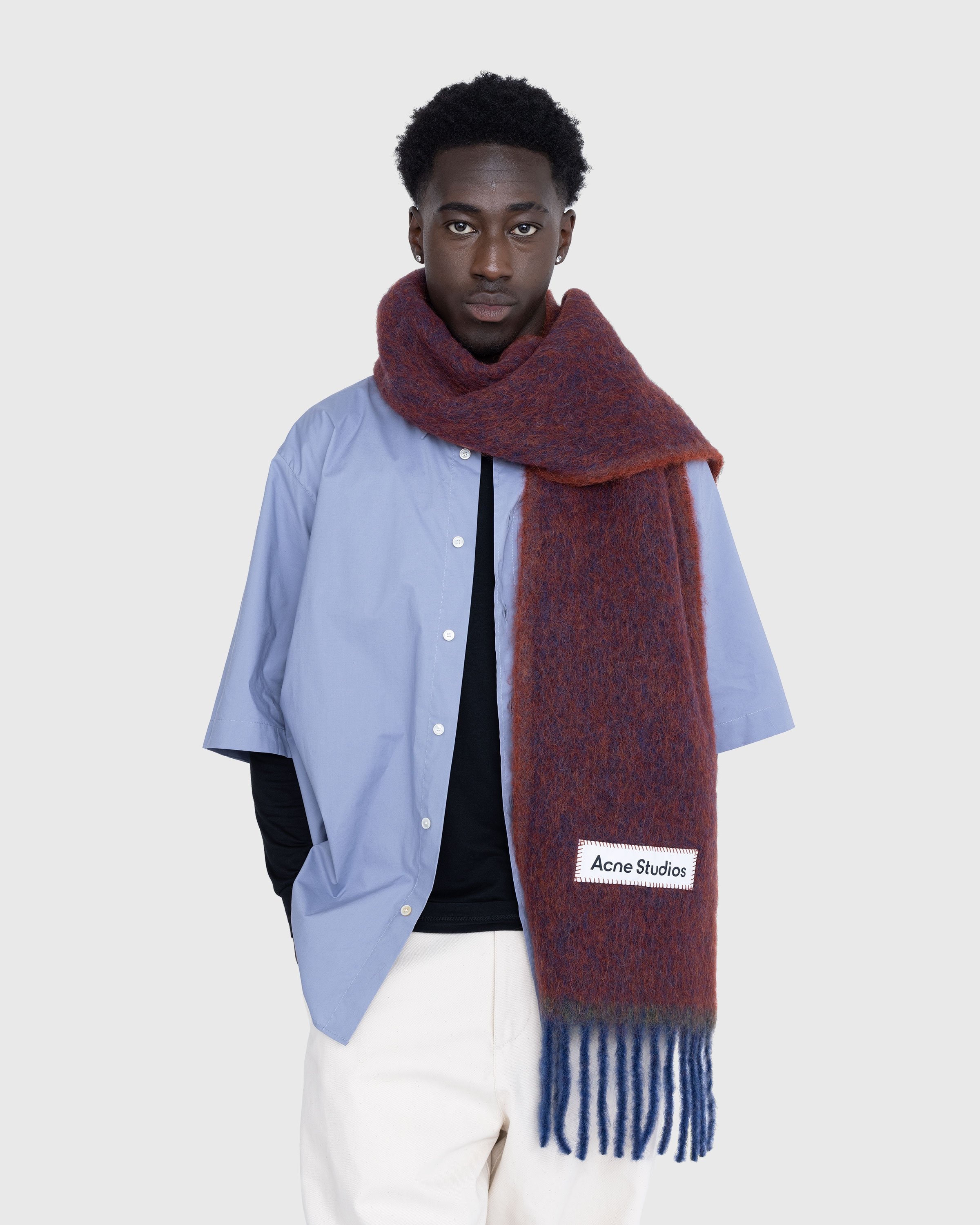 Acne Studios – Mohair Wool Fringe Scarf Brown - Scarves - Blue - Image 3