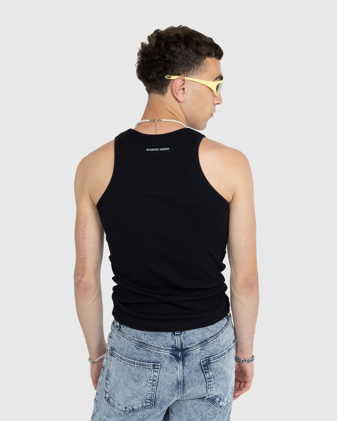 Marine Serre – Organic Cotton Fitted Tank Top Black - Tops - Black - Image 3