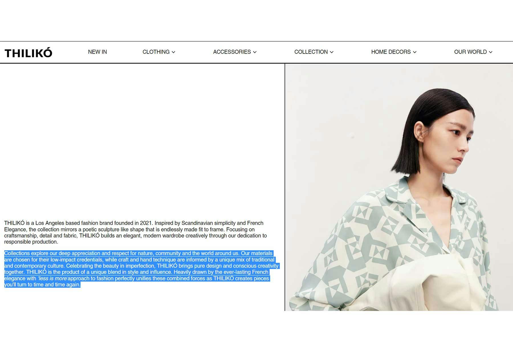 Thilikó's website, screengrab taken on 1/12/23