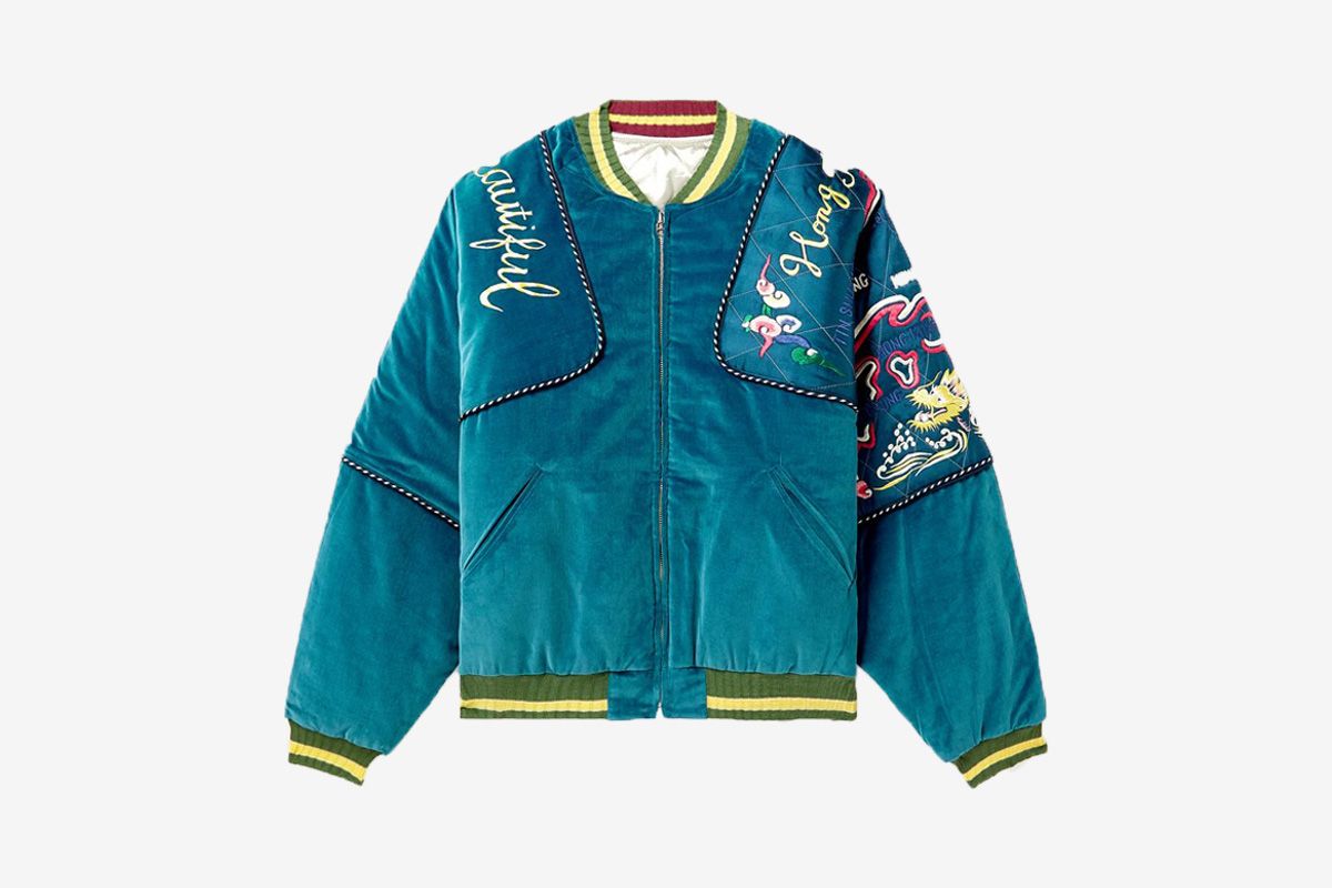 Gucci blue loved embroidered bomber jacket clearance