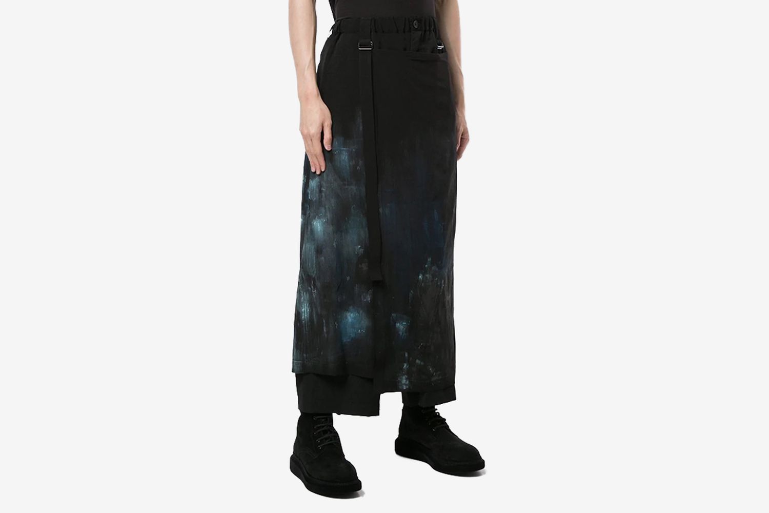 Skirt-Overlaid Asymmetric Trousers
