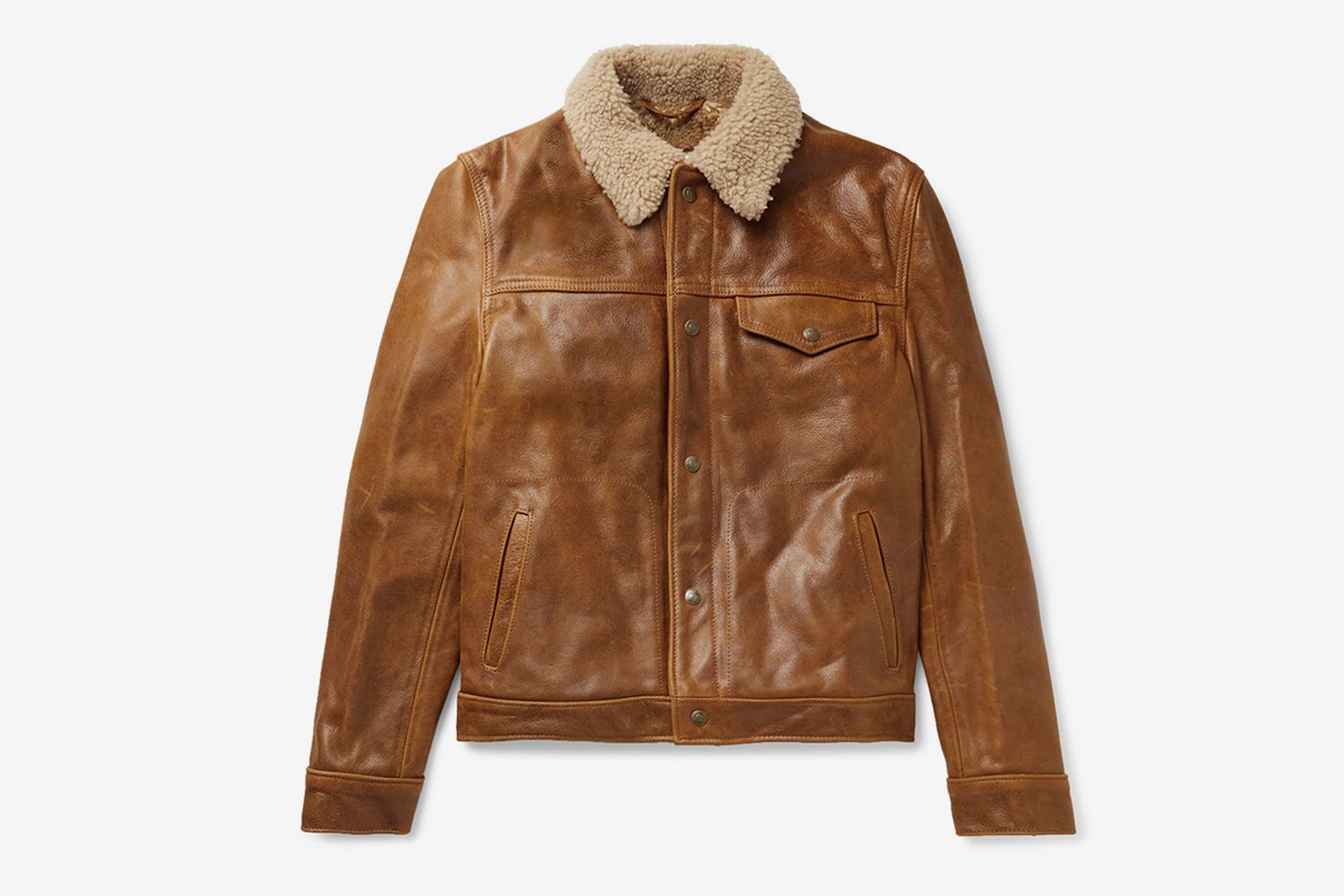 Shearling-Trimmed Leather Trucker Jacket