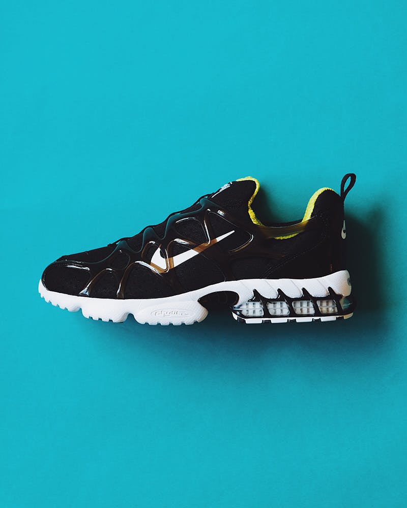 stussy x nike air zoom spiridon caged 2 kk black colorway