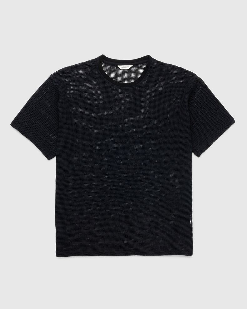 Cotton Mesh Knit T-Shirt Black