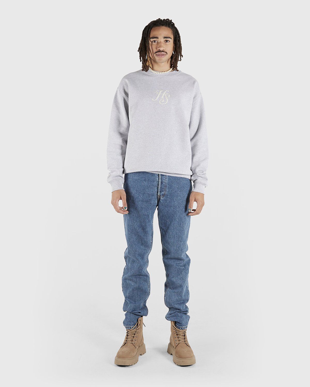 Highsnobiety – Logo Fleece Staples Crew Heather Grey - Sweats - Grey - Image 5