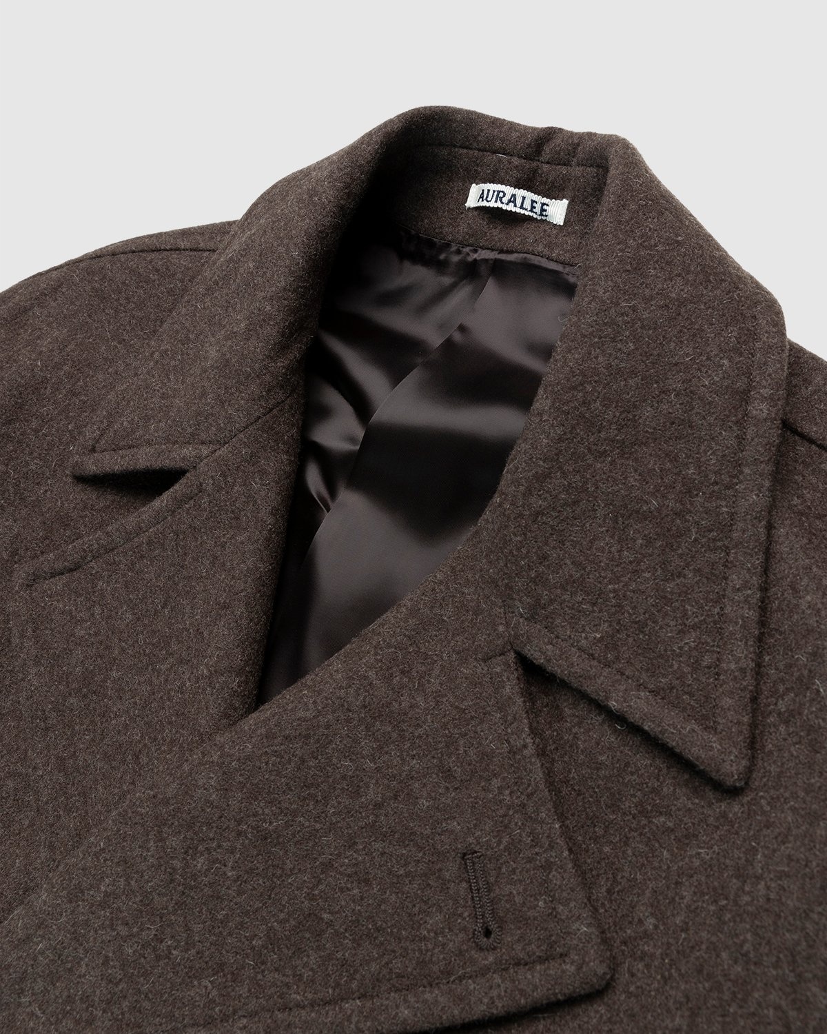 Auralee – Double-Breasted Shetland Wool Overcoat Dark Brown