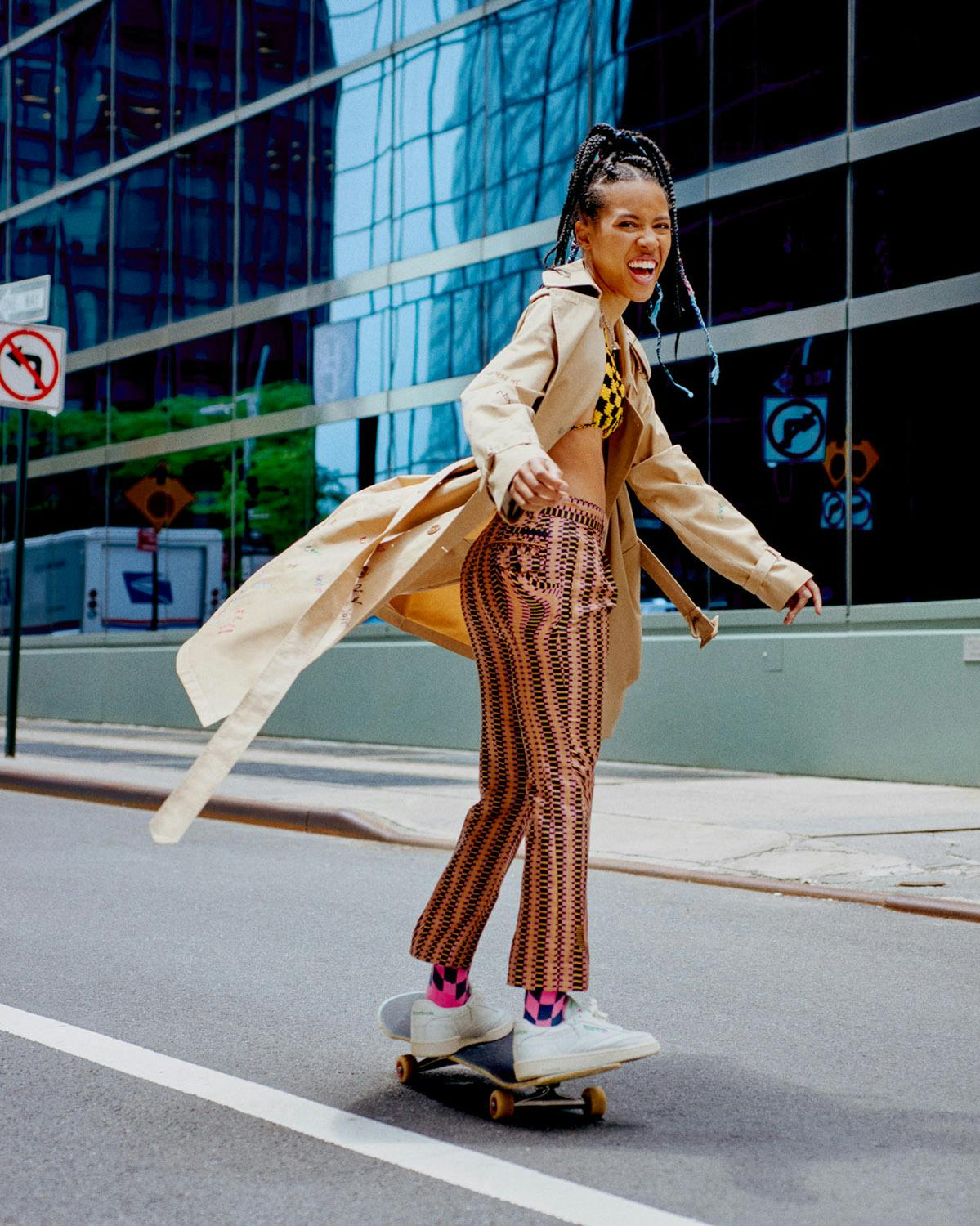 Bra MEMORIAL DAY, Pants ARTIFACT NY, Coat COACH, Socks STYLIST’S OWN, Shoes MODEL’S OWN.