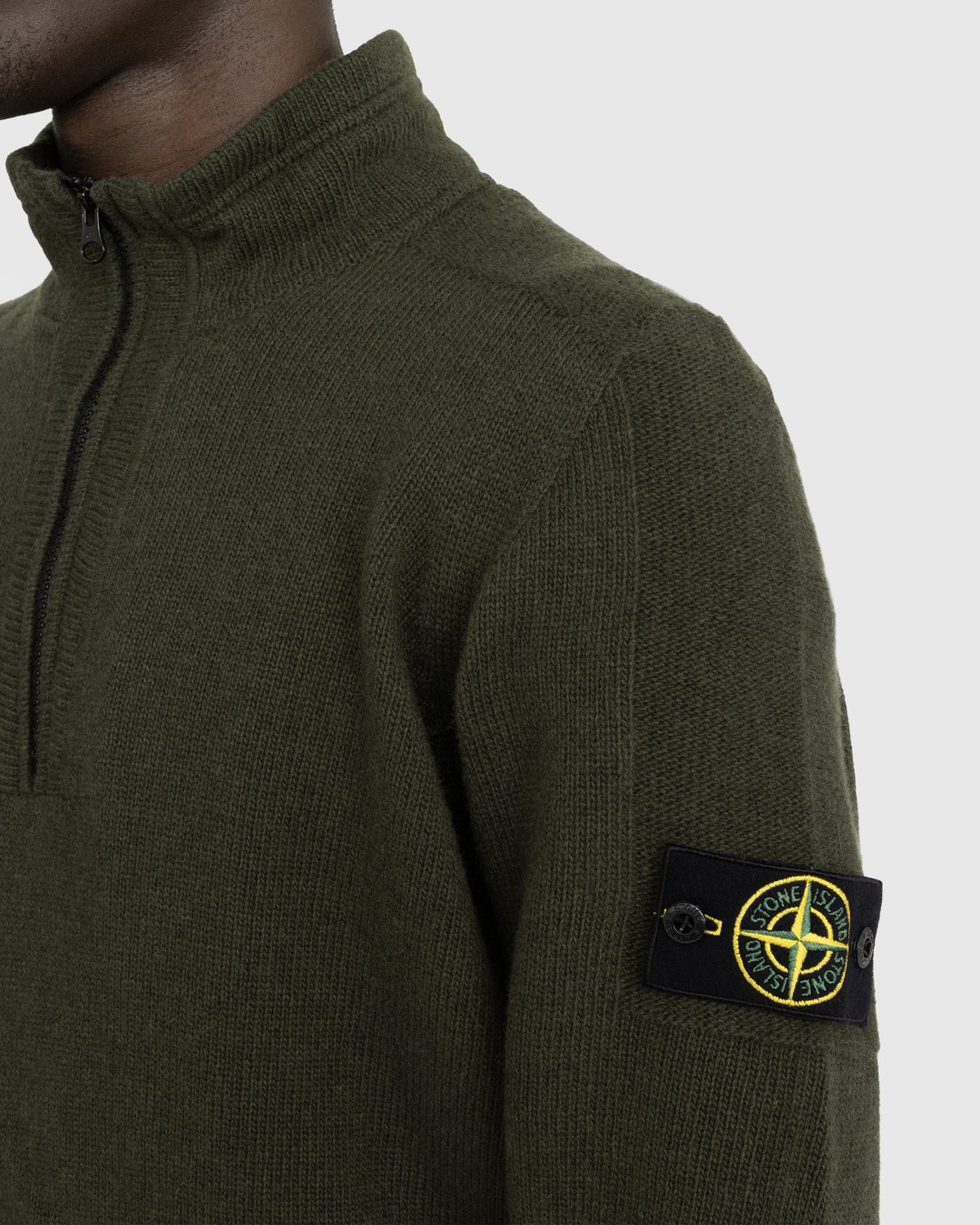 Stone Island – Lambswool Half-Zip Knit Olive - Knitwear - Green - Image 4