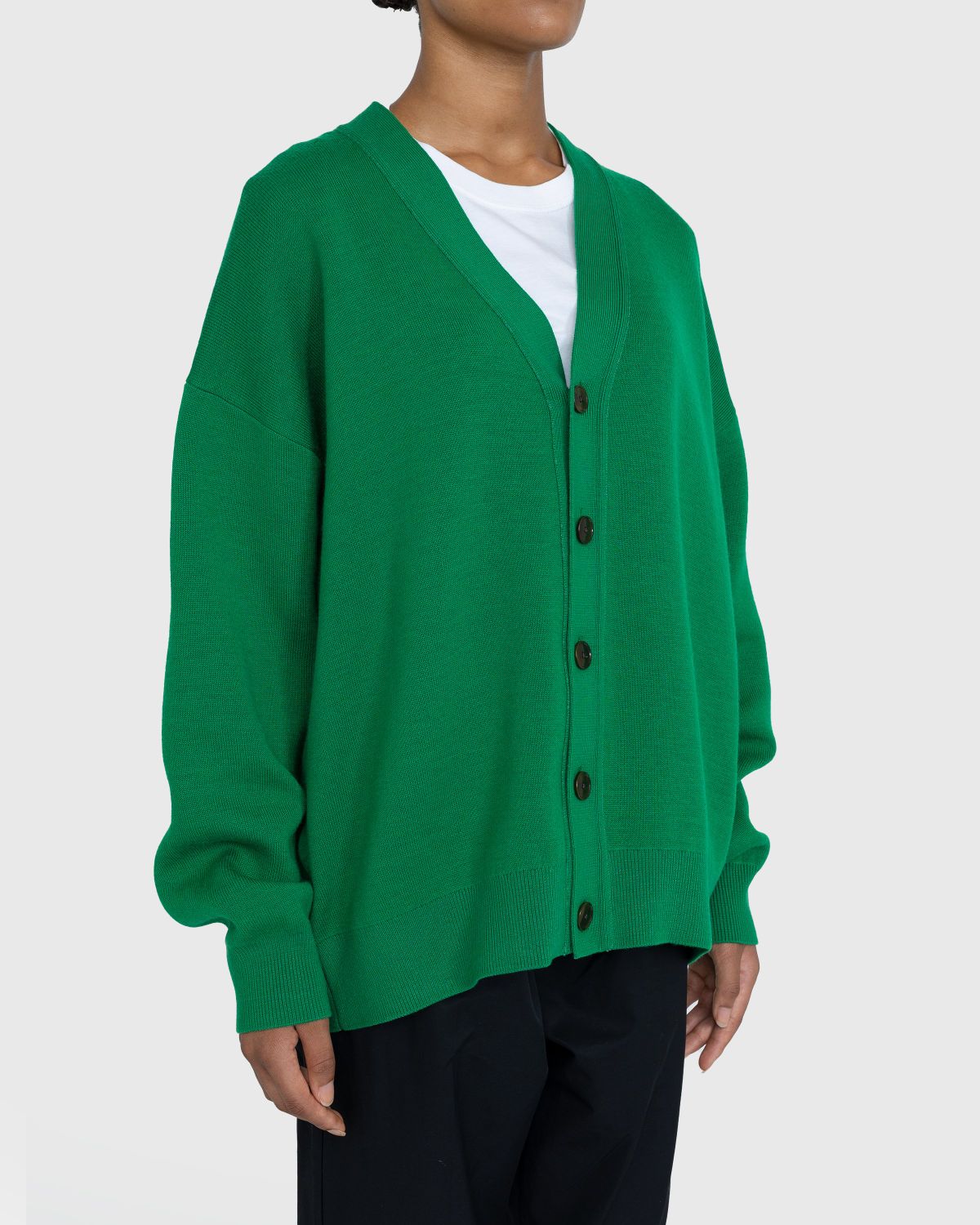 Acne Studios – Wool Blend V-Neck Cardigan Sweater Electric Green - Cardigans - Green - Image 3