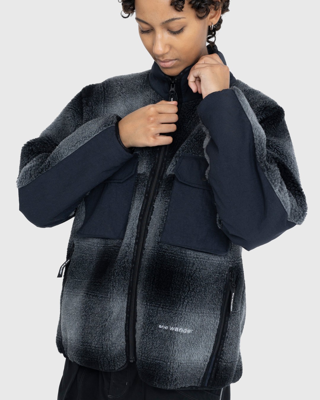 And Wander – Check Boa Jacket Black - Outerwear - Black - Image 3