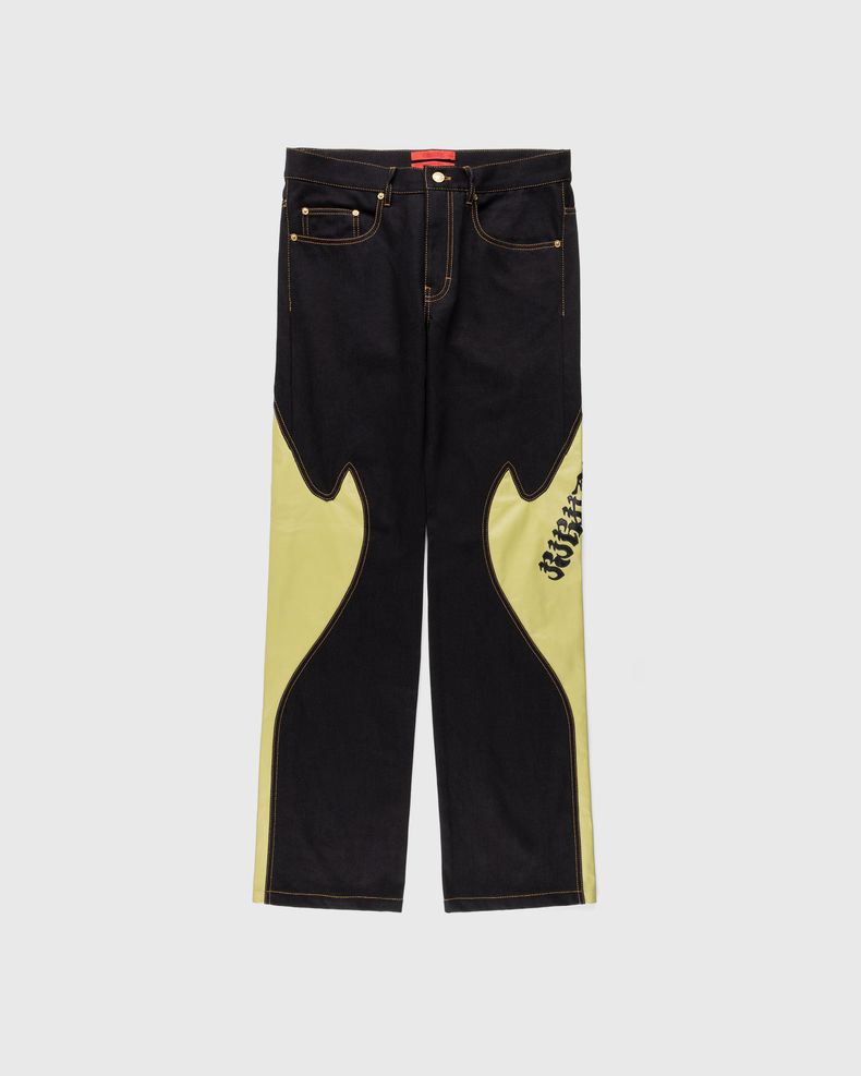 Rider Leather Denim Mix Pants Black