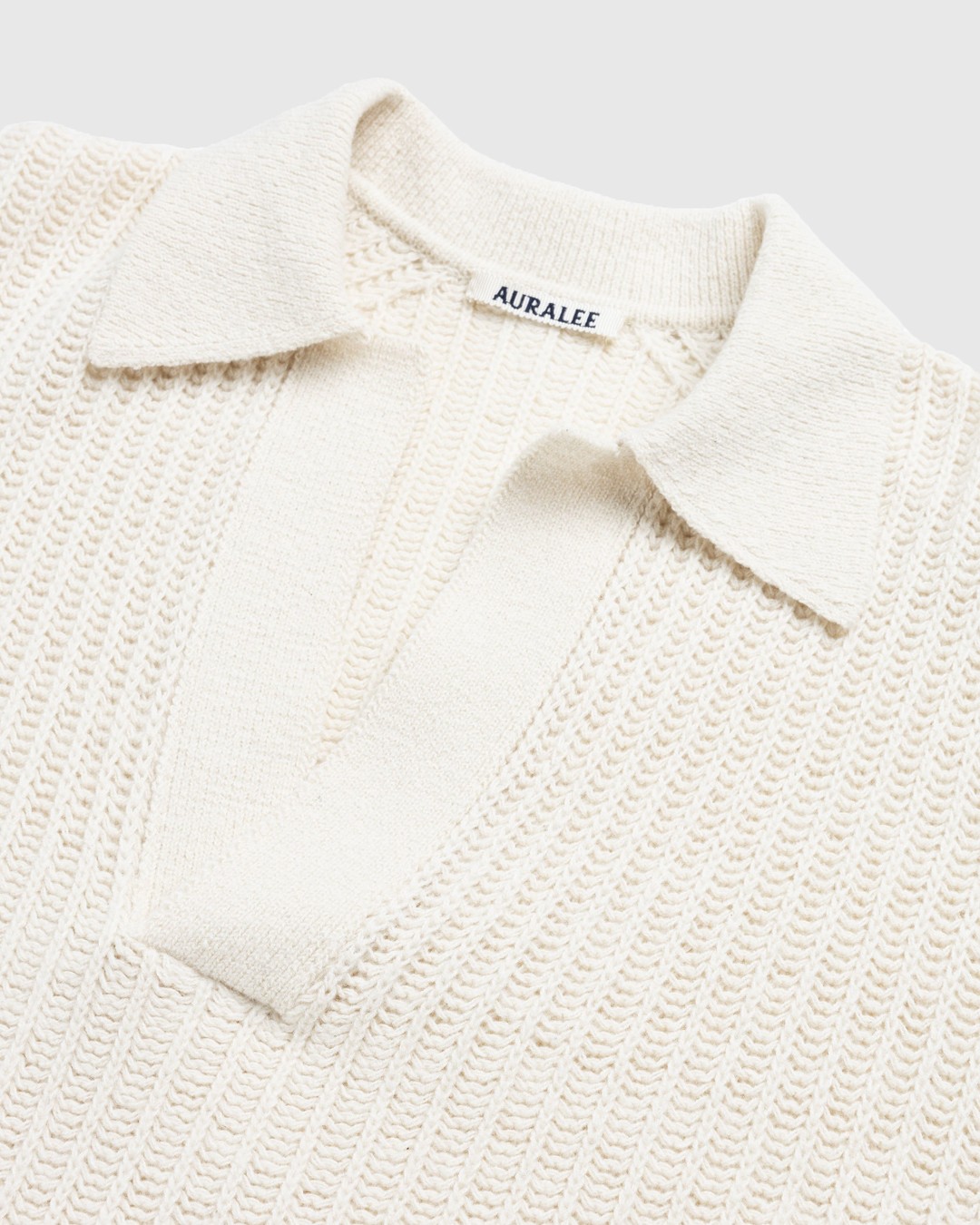 Auralee – Brushed Cotton Wool Rib Knit Skipper Polo White