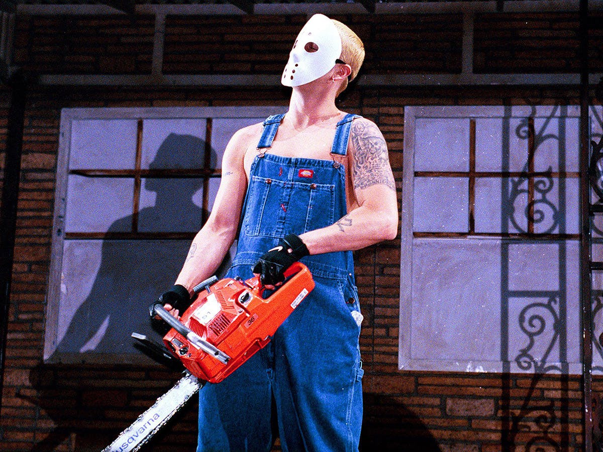 Eminem performing live in Manchester, England, 2001.