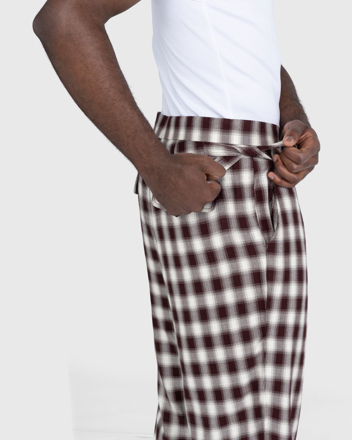 Bode – Shadow Plaid Side-Tie Trousers Brown - Trousers - Brown - Image 6