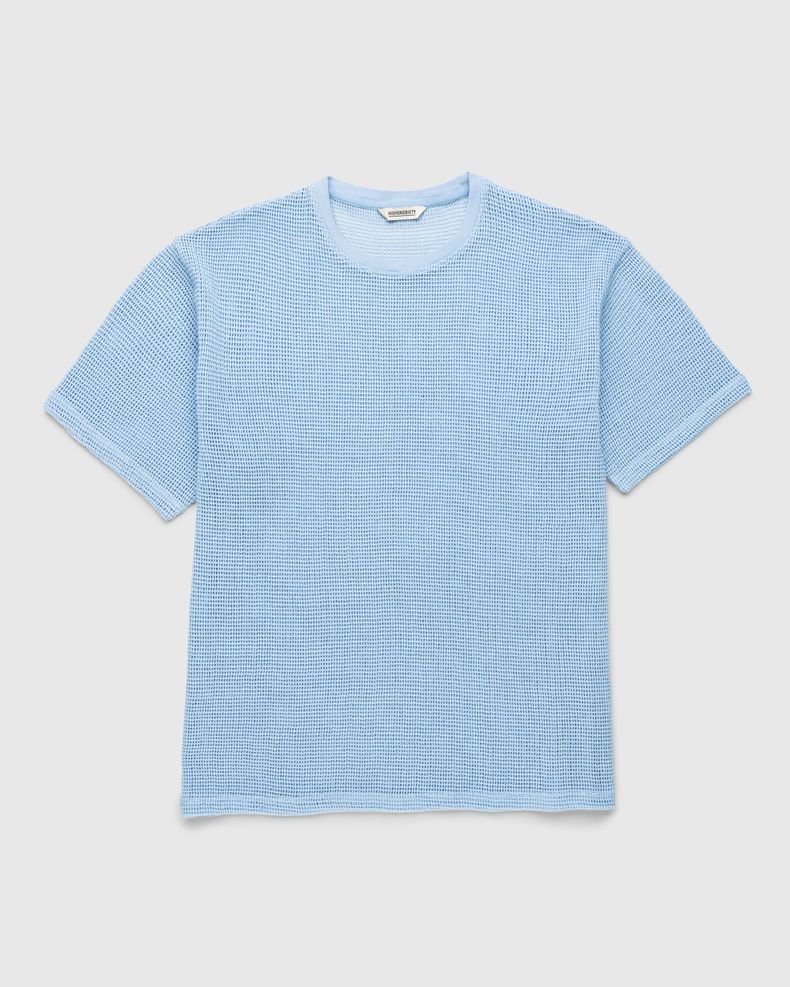 Cotton Mesh Knit T-Shirt Blue
