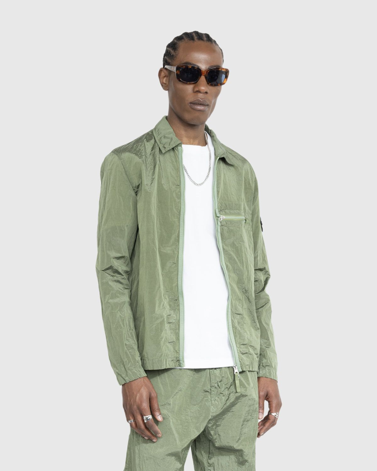 khaki green stone island overshirt