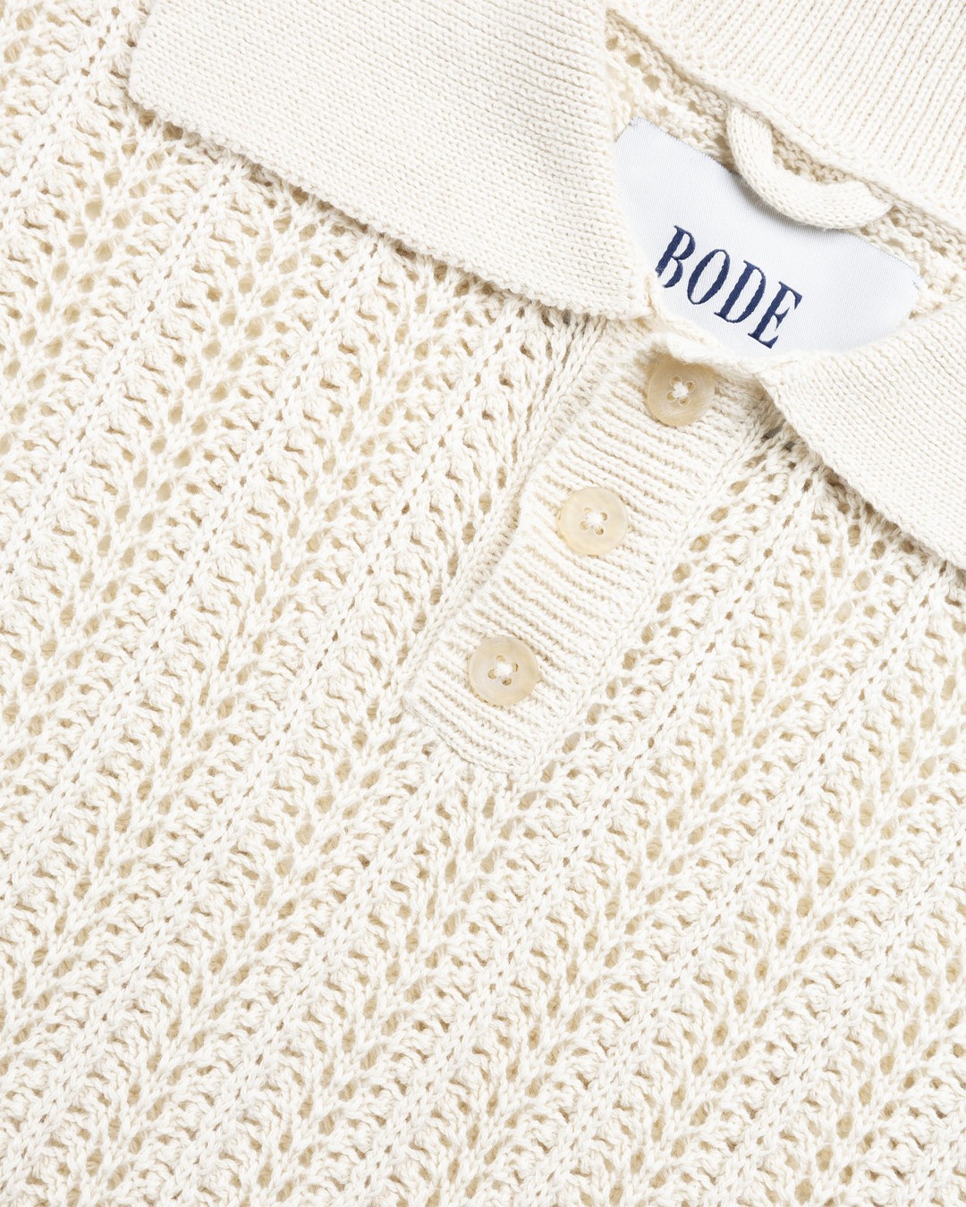 Bode – Pointelle Polo Longsleeve Cream - Shirts - Beige - Image 5