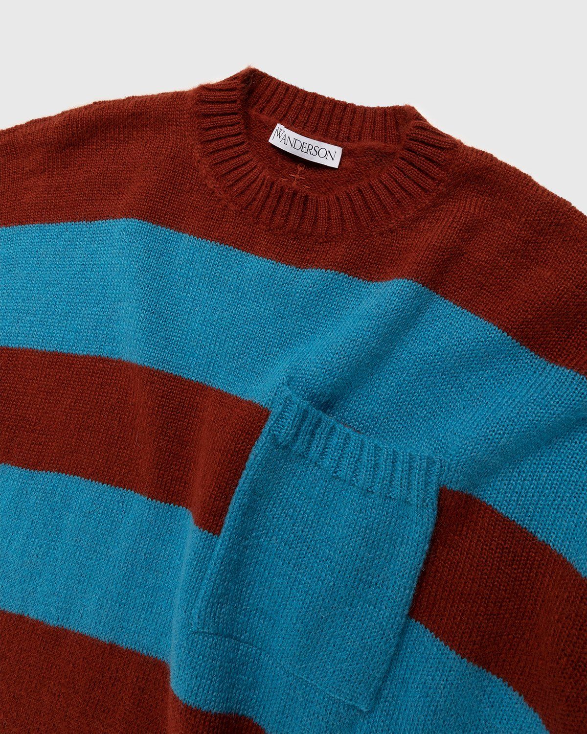 J.W. Anderson – Striped Patch Pocket Crewneck Jumper Blue/Pecan - Knitwear - Multi - Image 4