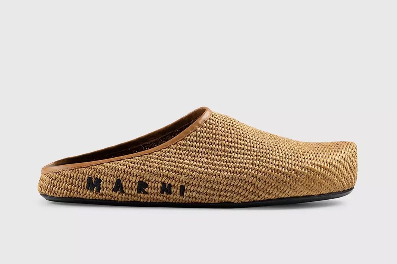 Woven Raffia and Leather Mules