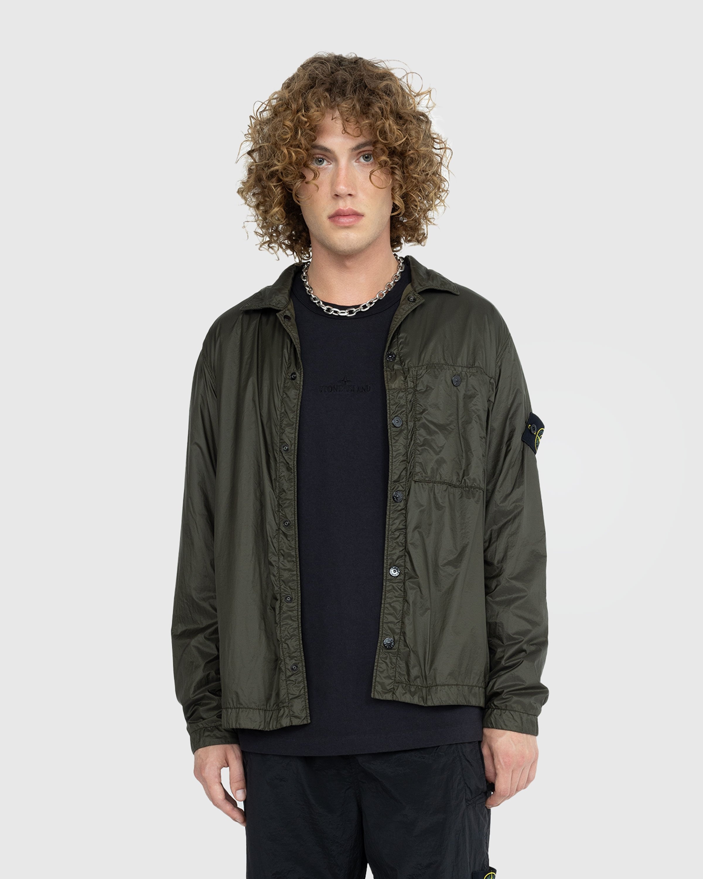 Stone island nylon metal overshirt olive top