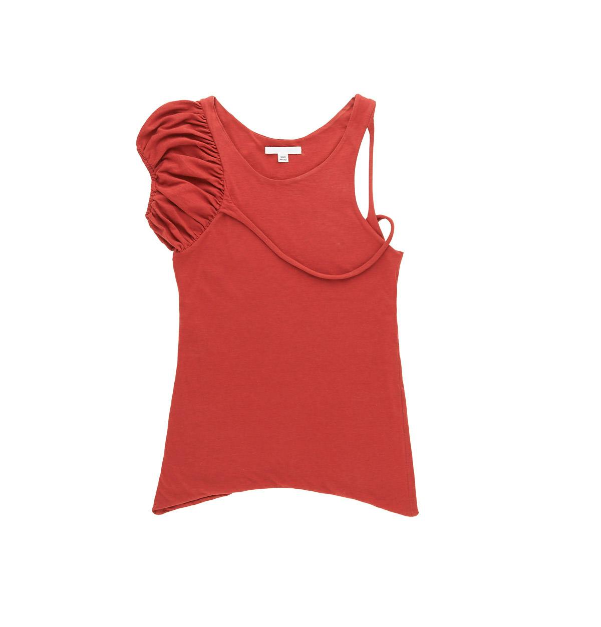 Tank top in double melange jersey with bubble insert and layered strips, Helmut Lang S/S 2004.
