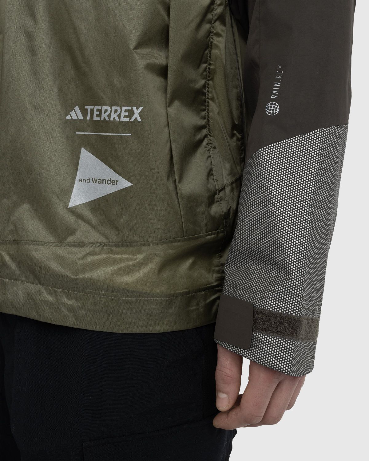 Shop Xploric Shadow Terrex Jacket Olive/Olive Strata – adidas | x Wander RAIN.RDY And Highsnobiety